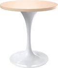 LeisureMod Verve Mid-Century Modern 27 Inch Round Dining Table, MDF Wood Tabletop with White Steel Pedestal Base, Contemporary Kitchen & Dining Room, Small Space Breakfast Table, Light Natural Wood