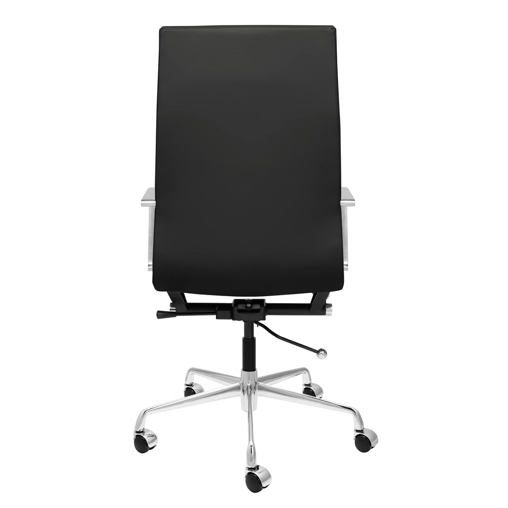 Ribbed Office Chair - Tall Back Desk Chair with Arm Rest, Swivel & Cushion Availability, Made of Faux Leather, Black, Computer Chair
