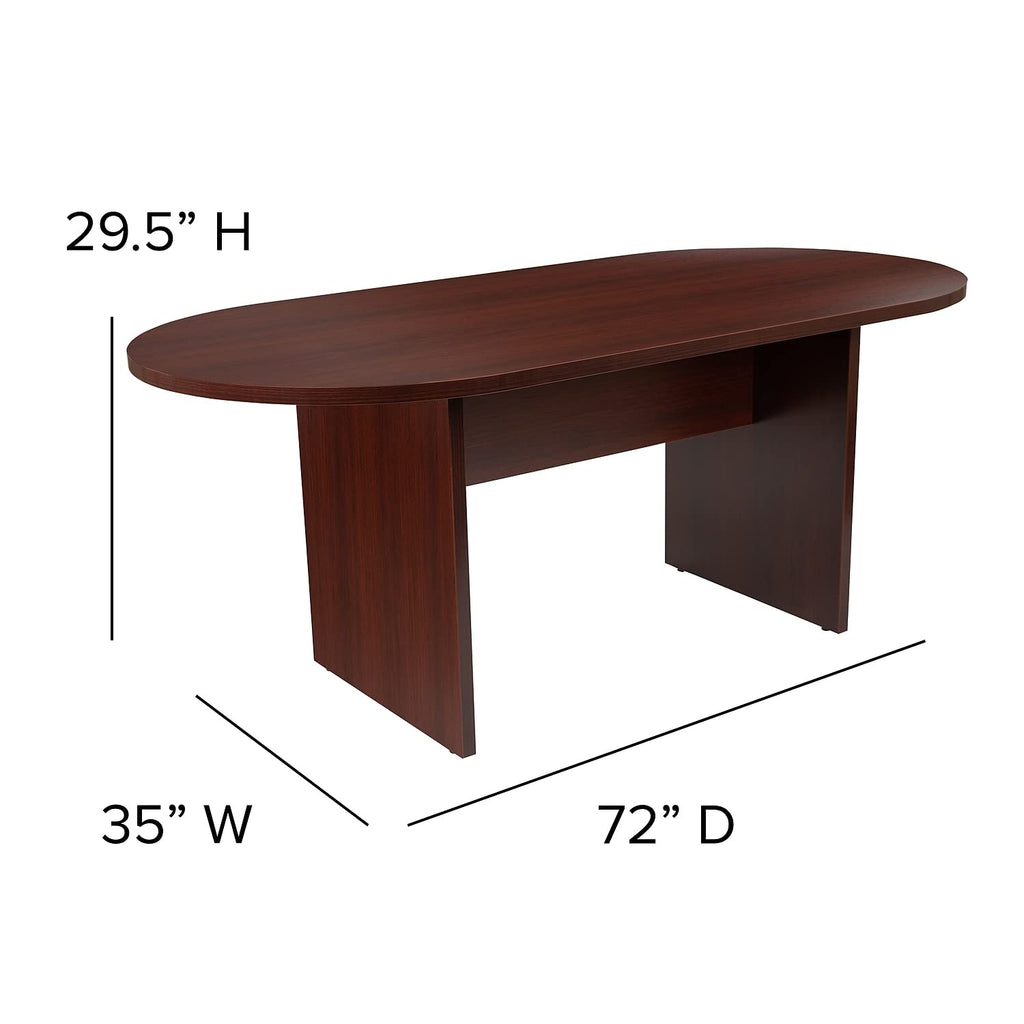 5 Piece Mahogany Oval Conference Table Set with 4 Black and Chrome LeatherSoft Executive Chairs