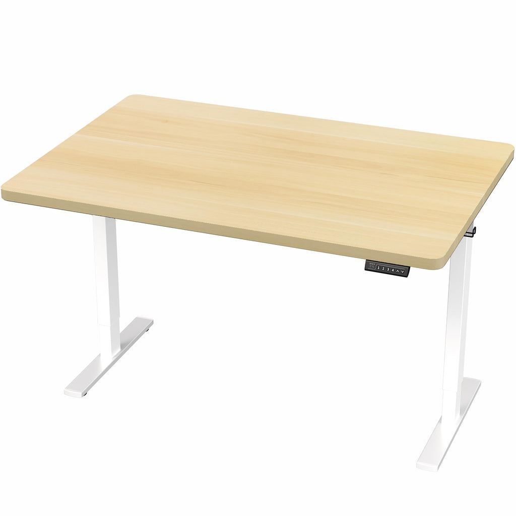 Electric 48 x 30 in Standing Desk, Memory Height Adjustment, 1B Series, Holds 220 lbs, One-Piece Light Wood Top, White Frame