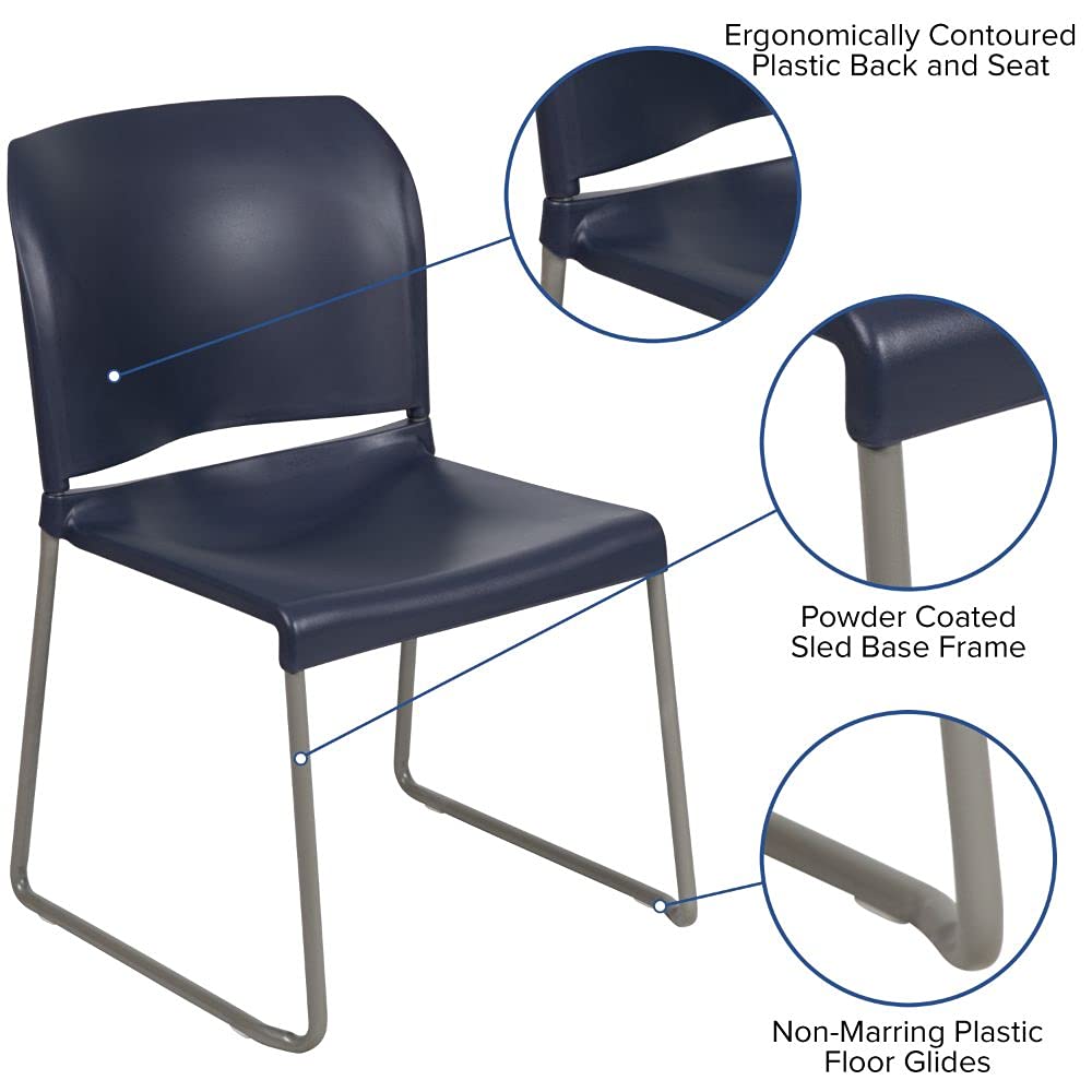 HERCULES Series 880 lb. Capacity Navy Full Back Contoured Stack Chair with Gray Powder Coated Sled Base