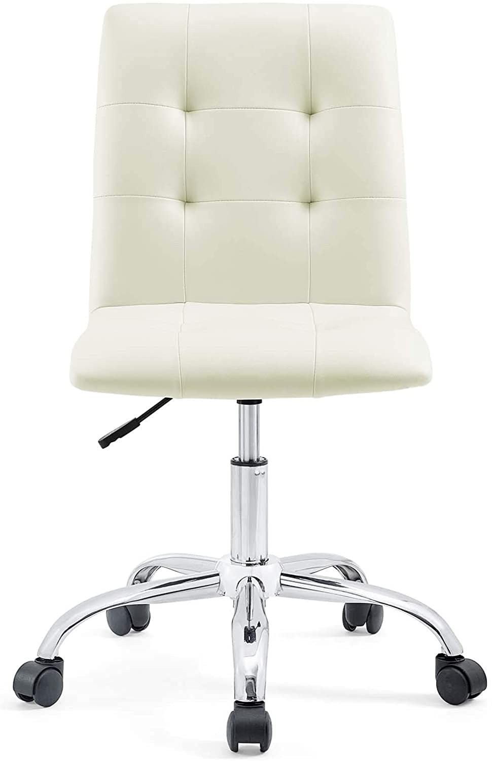 Prim Ribbed Armless Mid Back Swivel Conference Office Chair In White