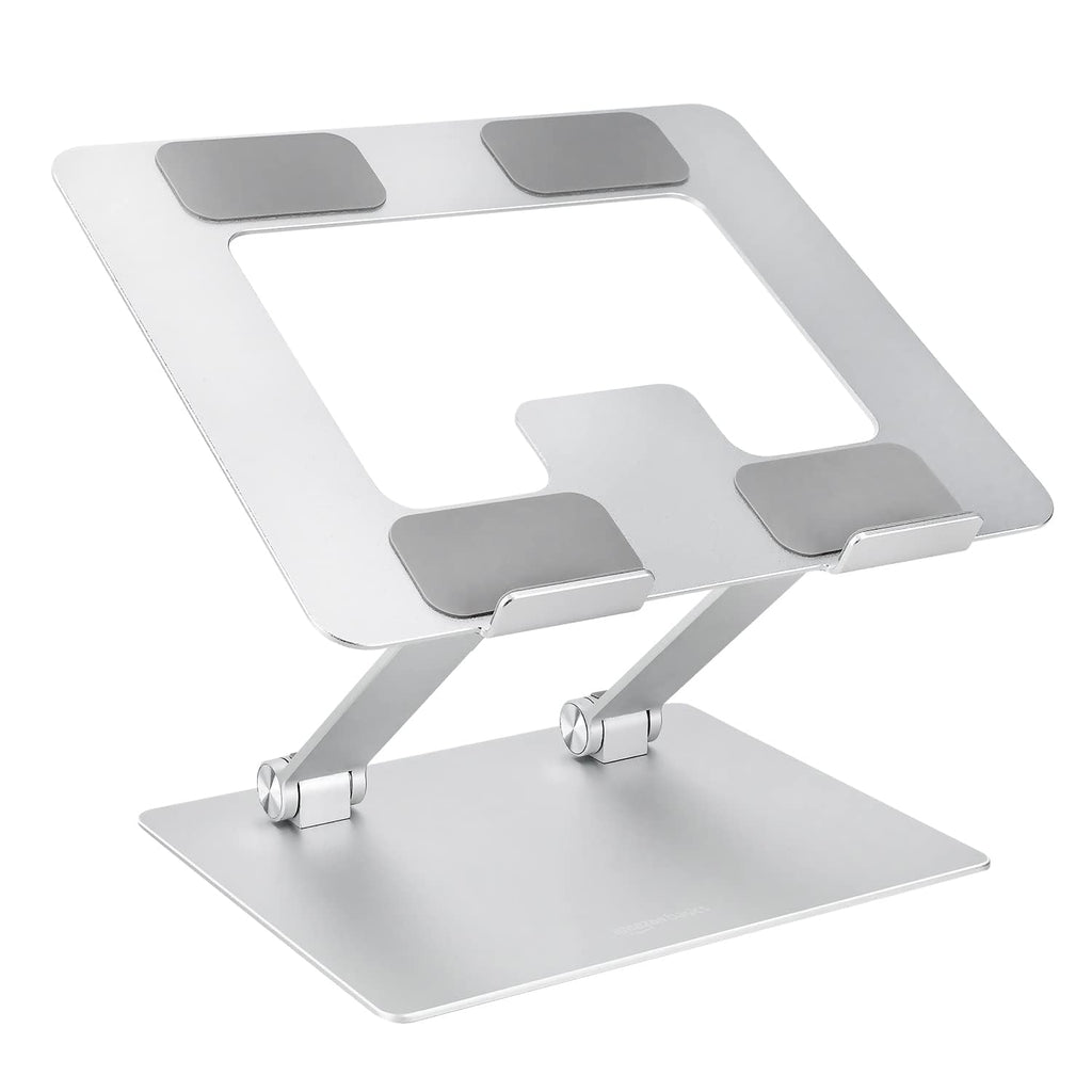 Sturdy and Portable Ergonomic Laptop Stand for Desk, Height Adjustable Riser with Ventilated Cooling, Foldable, Fits all Laptops up to 15.6 Inch, Silver