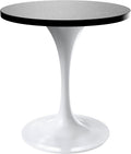 LeisureMod Verve Mid-Century Modern 27 Inch Round Dining Table, MDF Wood Tabletop with White Steel Pedestal Base, Contemporary Kitchen & Dining Room Table, Small Space Breakfast Table, Black