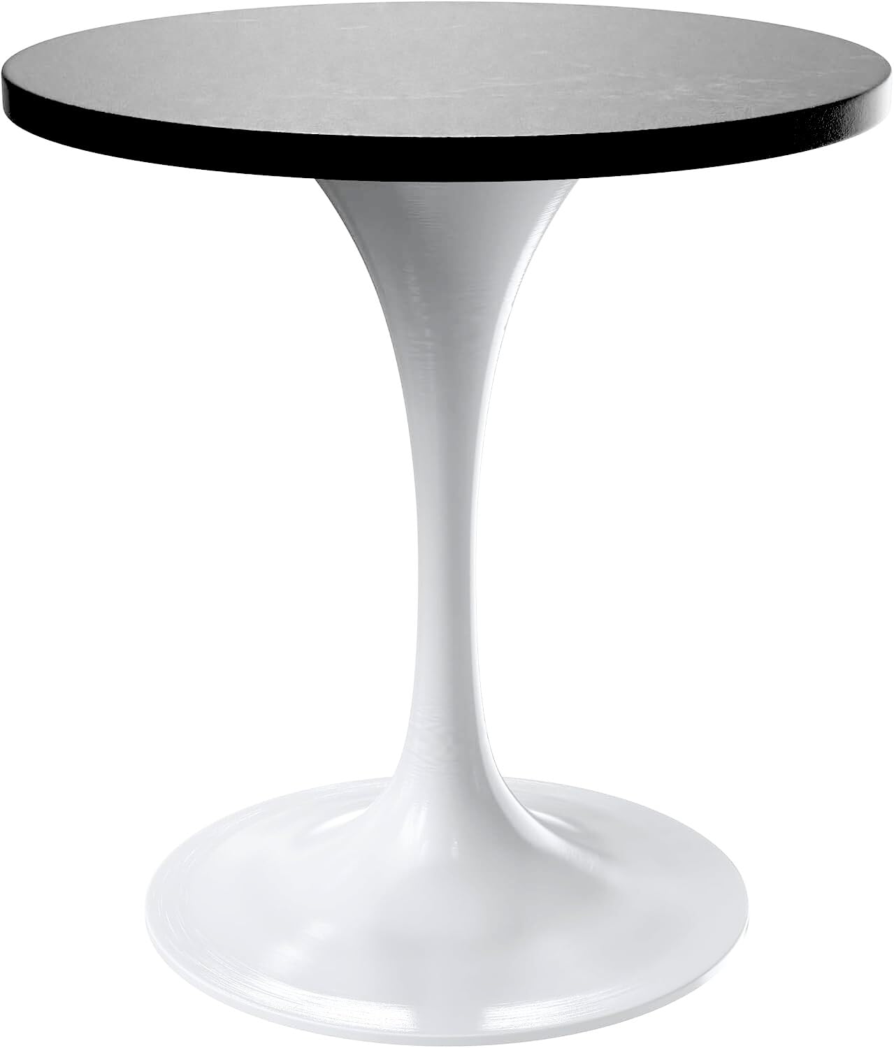 LeisureMod Verve Mid-Century Modern 27 Inch Round Dining Table, MDF Wood Tabletop with White Steel Pedestal Base, Contemporary Kitchen & Dining Room Table, Small Space Breakfast Table, Black
