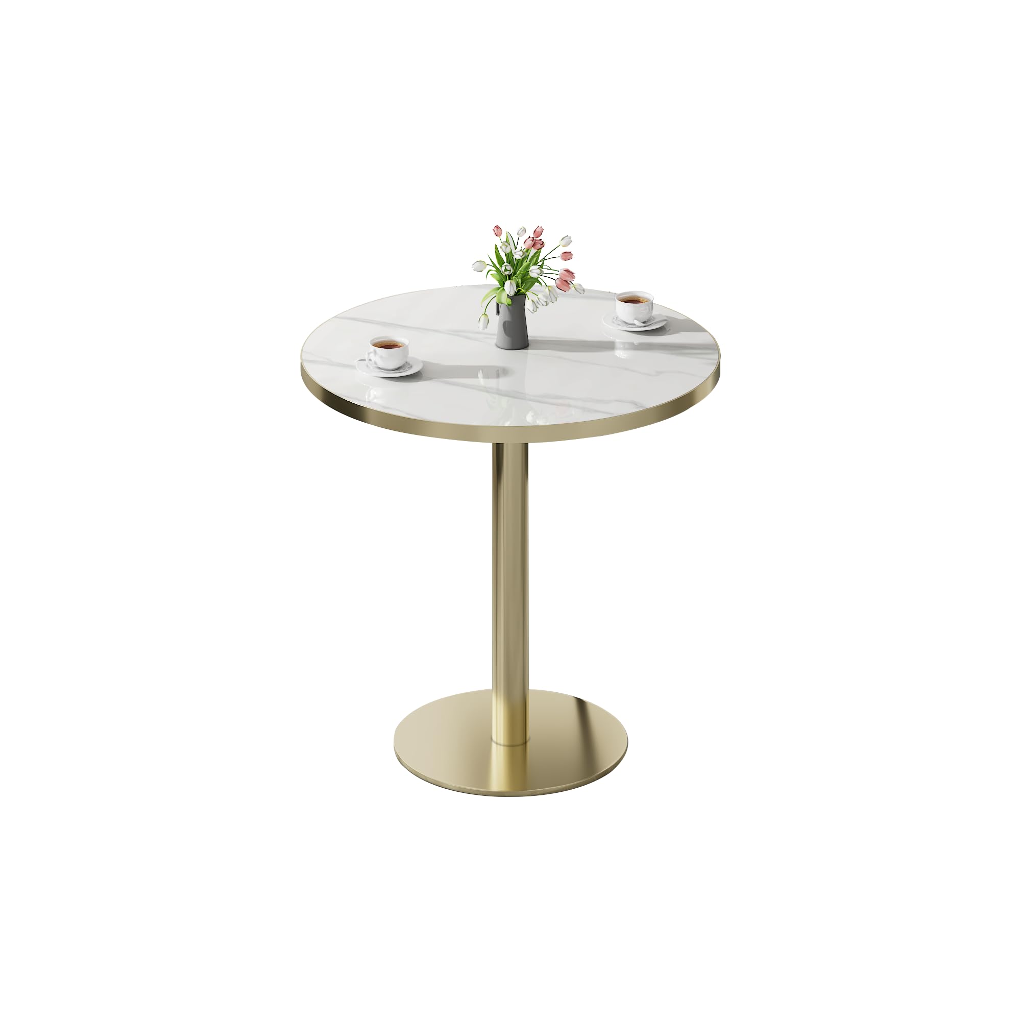 31.5" Round Tulip Dining Table, Mid-Century Tulip Table Kitchen Tulip Dining Table 2 People with Faux Marble Table Top & Stainless Steel Base for Office Living Room