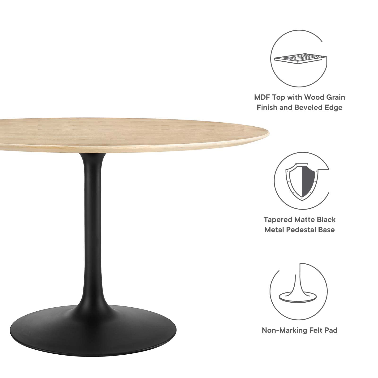 Modway Lippa Dining Table, 48", Black Natural