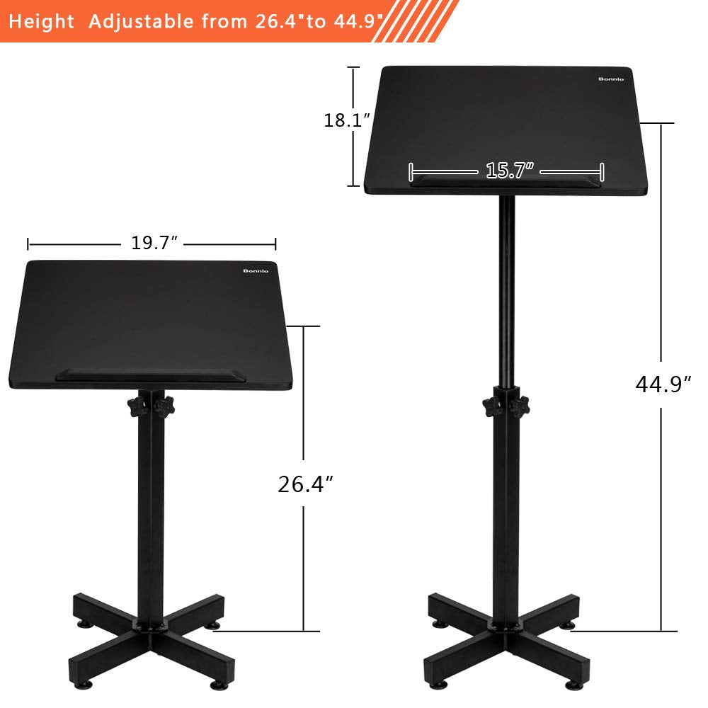Classic Lectern Podium Stand, Height Adjustable Mobile Podium, Multi-Purpose Tabletop for Speech, Lecture, Church, Reading or Laptop Desk with Edge Stopper, Black