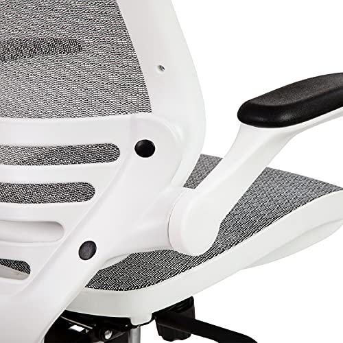 Mid-Back Swivel Office Chair with Adjustable Foot Ring and Seat Height, Ergonomic Mesh Chair with Armrests, Gray/White