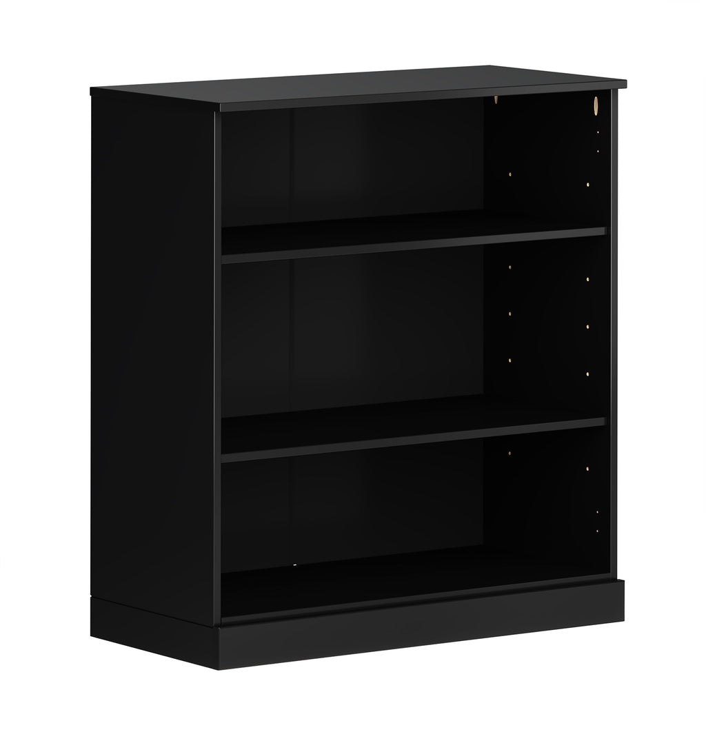 Solid Wood Bookshelf - 32” W x 36" H - 3 Shelf Bookcase - Black, Short Bookcase with Adjustable Shelves for Living Room Display Furniture, 100% Eco-Friendly Wood, Modular Cabinets