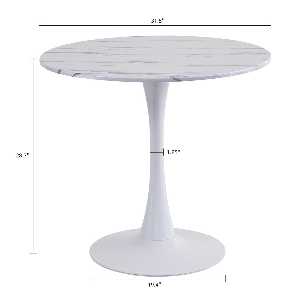 Hansweld Round Dining Table, 31.5" Circle Tulip Table with Thickened Tabletop & Metal Pedestal, Mid Century Modern Bistro Table for Kitchen, Small Places, Living Room, Cafe (Marble Pattern White)