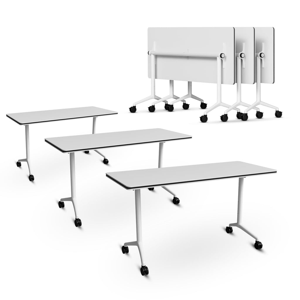 Folding Conference Table with Wheels, Flip-Top, 47.2in, 6 Pack, White