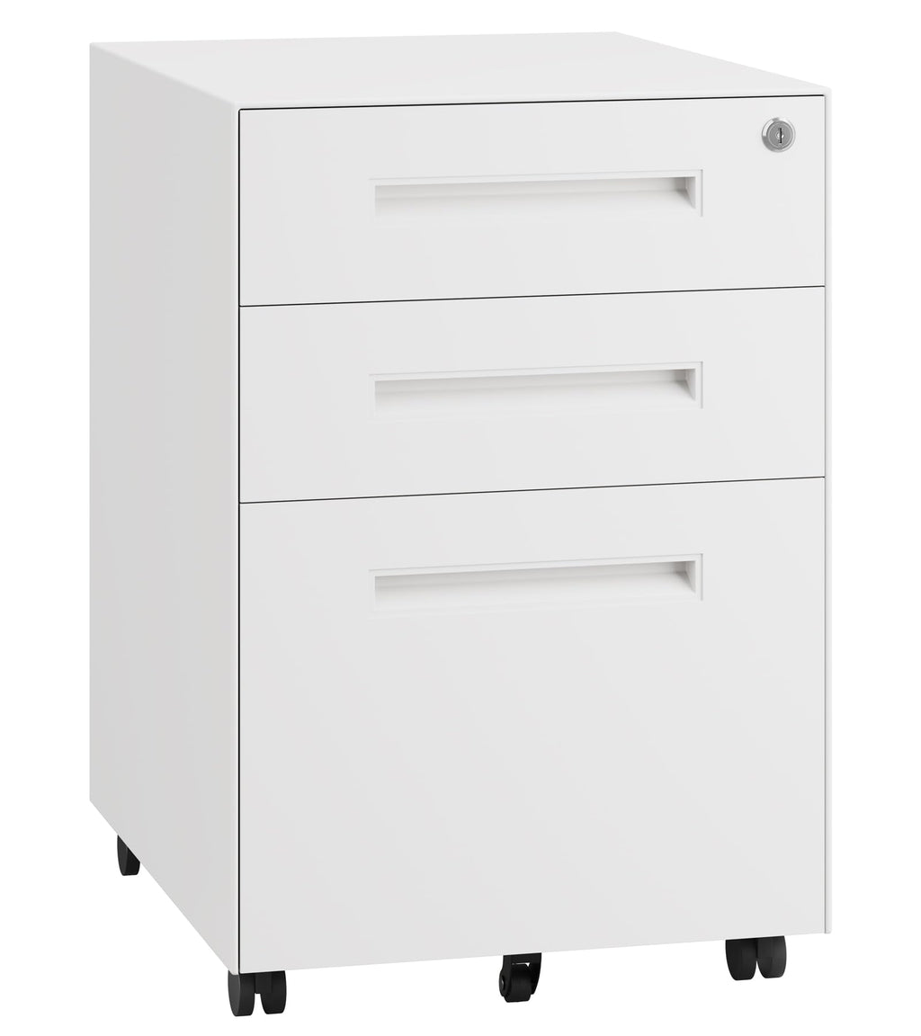 3 Drawer Metal Rolling File Cabinet Under Desk Filing Cabinet White