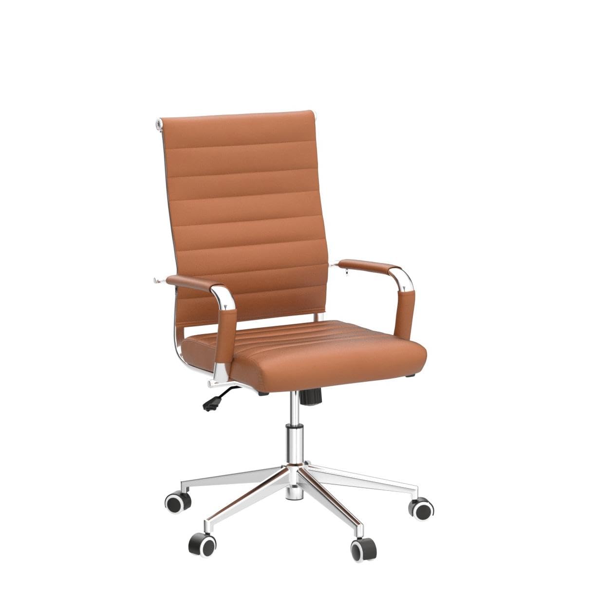 Office Desk Chair, Ergonomic Leather Modern Conference Room Chairs, Executive Ribbed Height Adjustable Swivel Rolling Chair for Home Office. (Brown)