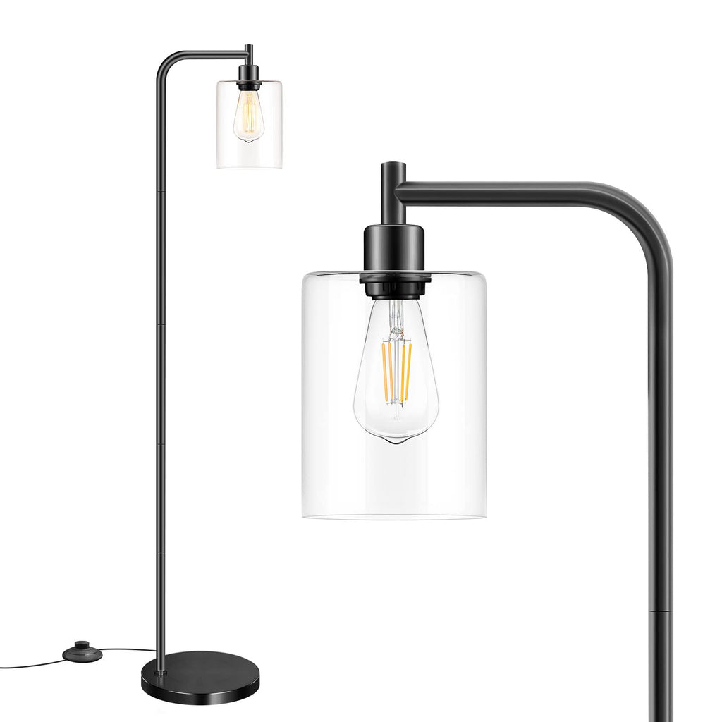 Black Industrial Floor Lamp with Hanging Glass Shade