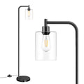 Black Industrial Floor Lamp with Hanging Glass Shade