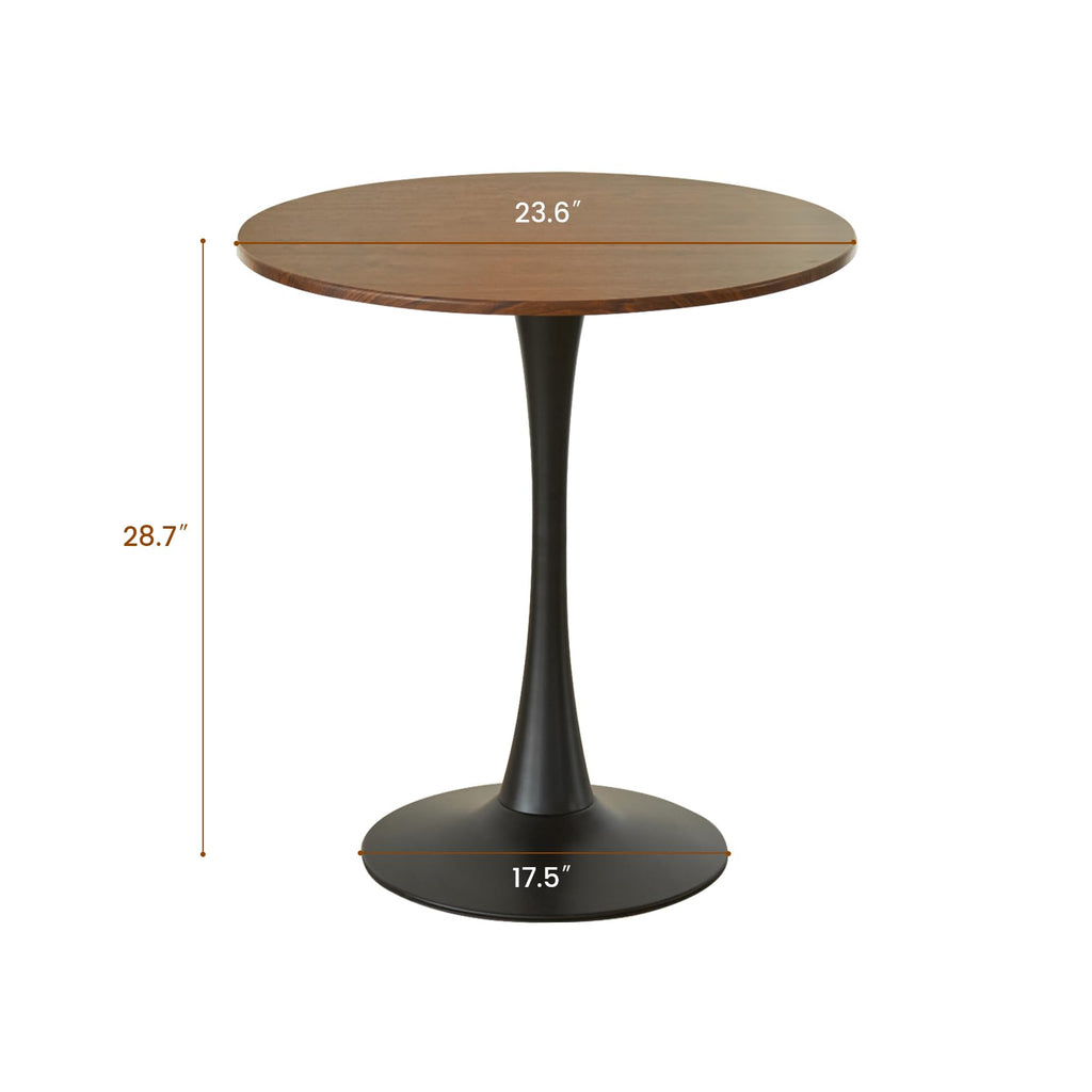 Hansweld Round Dining Table, 24" Circle Tulip Table with Thickened Tabletop & Metal Pedestal, Mid Century Modern Bistro Table for Kitchen, Small Places, Living Room, Cafe (Brown)