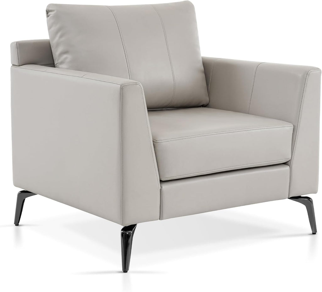 Modern Accent Chair, Faux Leather Upholstered Lounge Armchair, Single Sofa Chairs for Living Room Office 4629 (1, Beige)