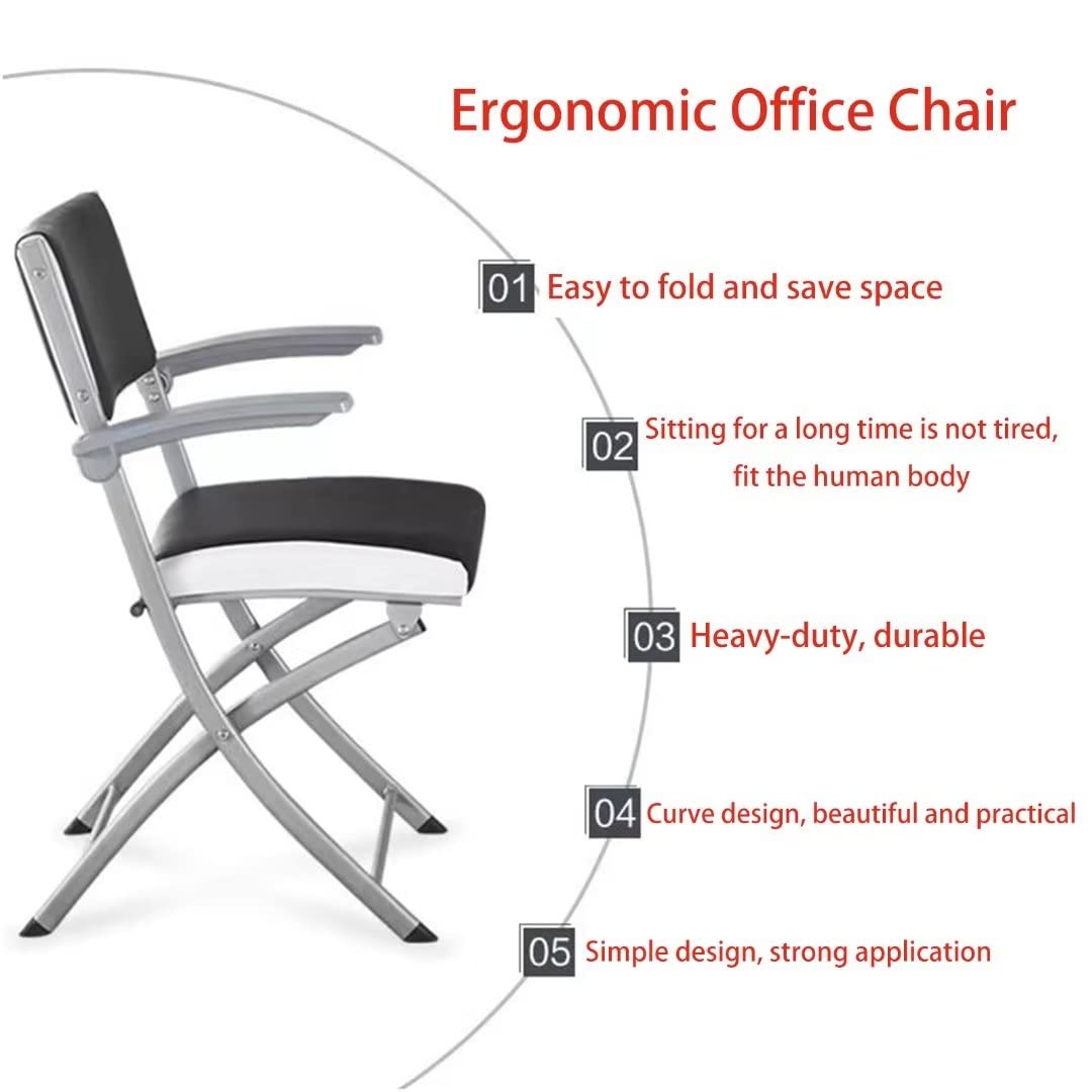 Home Office Desk Chair Ergonomic Desk Chair Leather Padded Seats,Folding Office Chair no Wheels Small Spaces Portable,Comfy Gaming Desk Chair for Bedroom,livingroom,1 Piece,Black