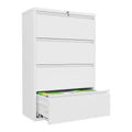 4 Drawer File Cabinet, White Lateral File Cabinet with Lock, 28" W Metal Office Filing Cabinet with Adjustable Frame for Legal, Letter, A4 Files
