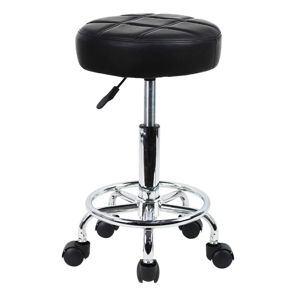 Round Rolling Stool Chair PU Leather Height Adjustable Swivel Drafting Work SPA Shop Medical Salon Stools with Wheels Office Chair Small (Black)