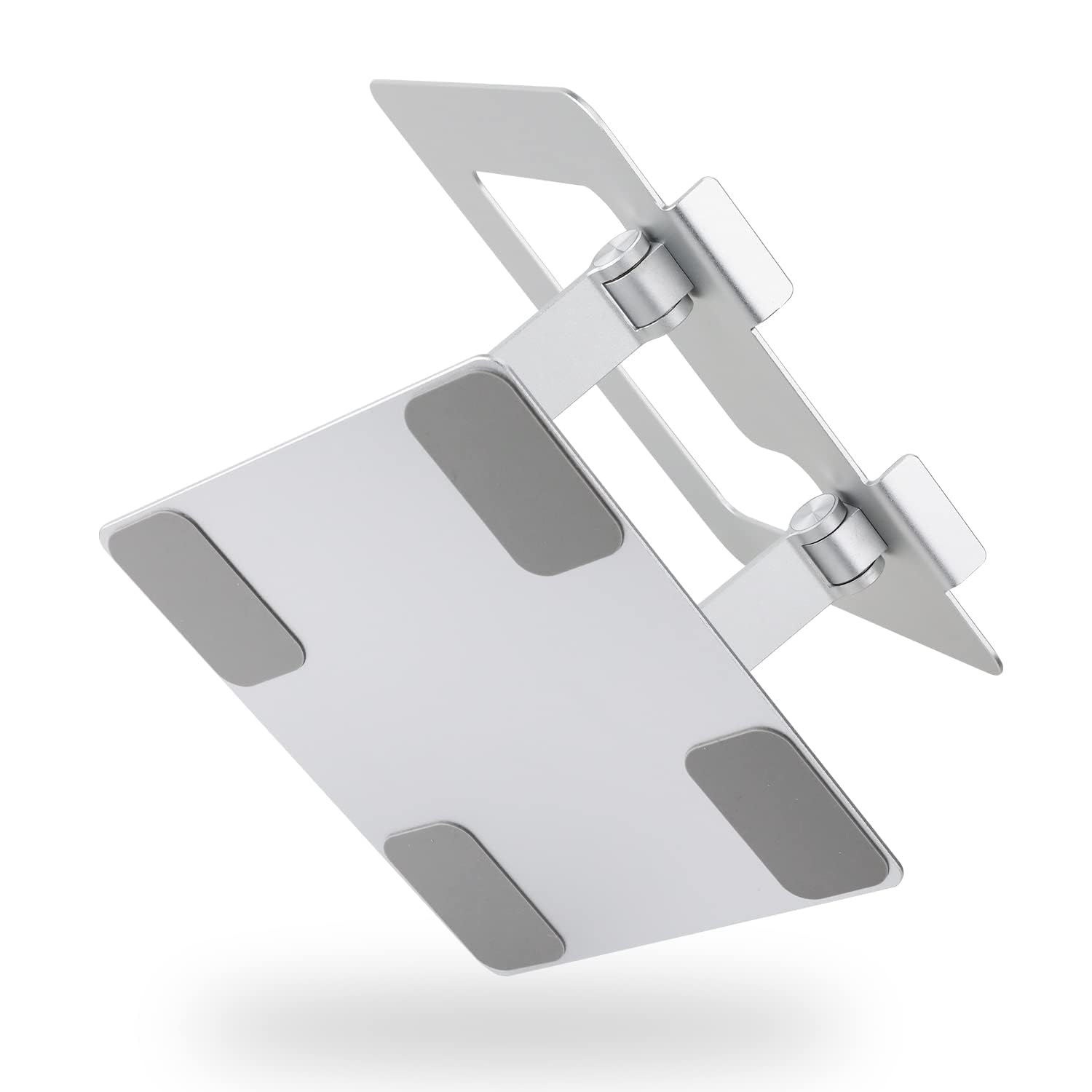 Sturdy and Portable Ergonomic Laptop Stand for Desk, Height Adjustable Riser with Ventilated Cooling, Foldable, Fits all Laptops up to 15.6 Inch, Silver