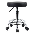 PU Leather Round Rolling Stool with Foot Rest Swivel Height Adjustment Spa Drafting Salon Tattoo Work Office Massage Stools Task Chair Small (Black)