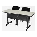 60 x 24 Flip-Top Nesting Table, Maple Laminate, Black T Edge, 1" Thick Melamine, Includes 2 Stackable Mesh Chairs, Durable Training or Conference Room Set, Space-Saving Design