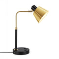 Desk Lamp with USB-C, USB-A and AC Outlet, Adjustable E26 Table Lamp for Home Office and Bedside Reading, Matte Black and Brushed Brass-Look, Bulb Not Included