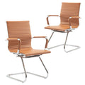 No Wheels Chairs Leather Conference Chairs Back Support Heavy Duty Office Guest Chair, Set of 2 (Terracotta)