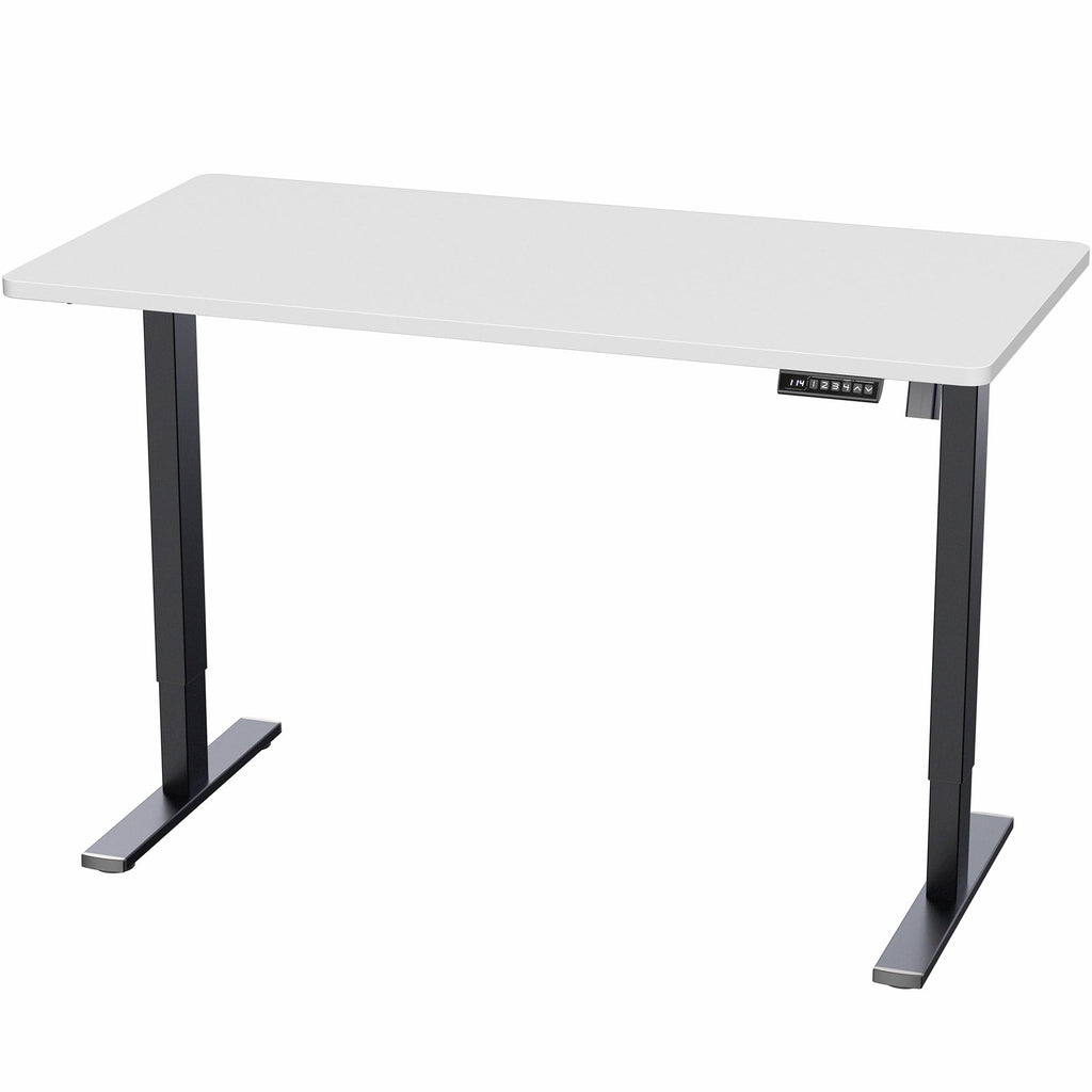 Electric 55 x 28 in Standing Desk, Memory Height Adjustment, 1B Series, Holds 220 lbs, One-Piece White Top, Black Frame