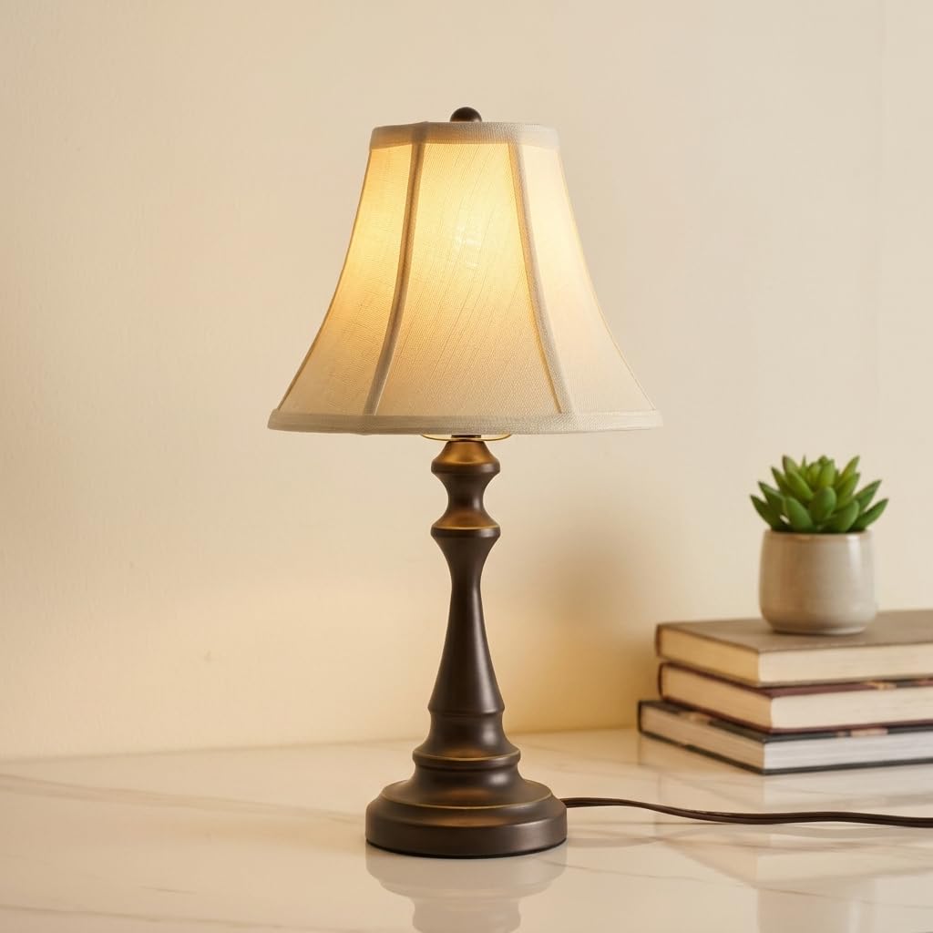 Traditional Table Lamp, Vintage Desk Lamp for Living Room with Fabric Shade, Farmhouse Bedside Lamp Brown Finish for Bedroom Nightstand Office Hotel (Pack-01)