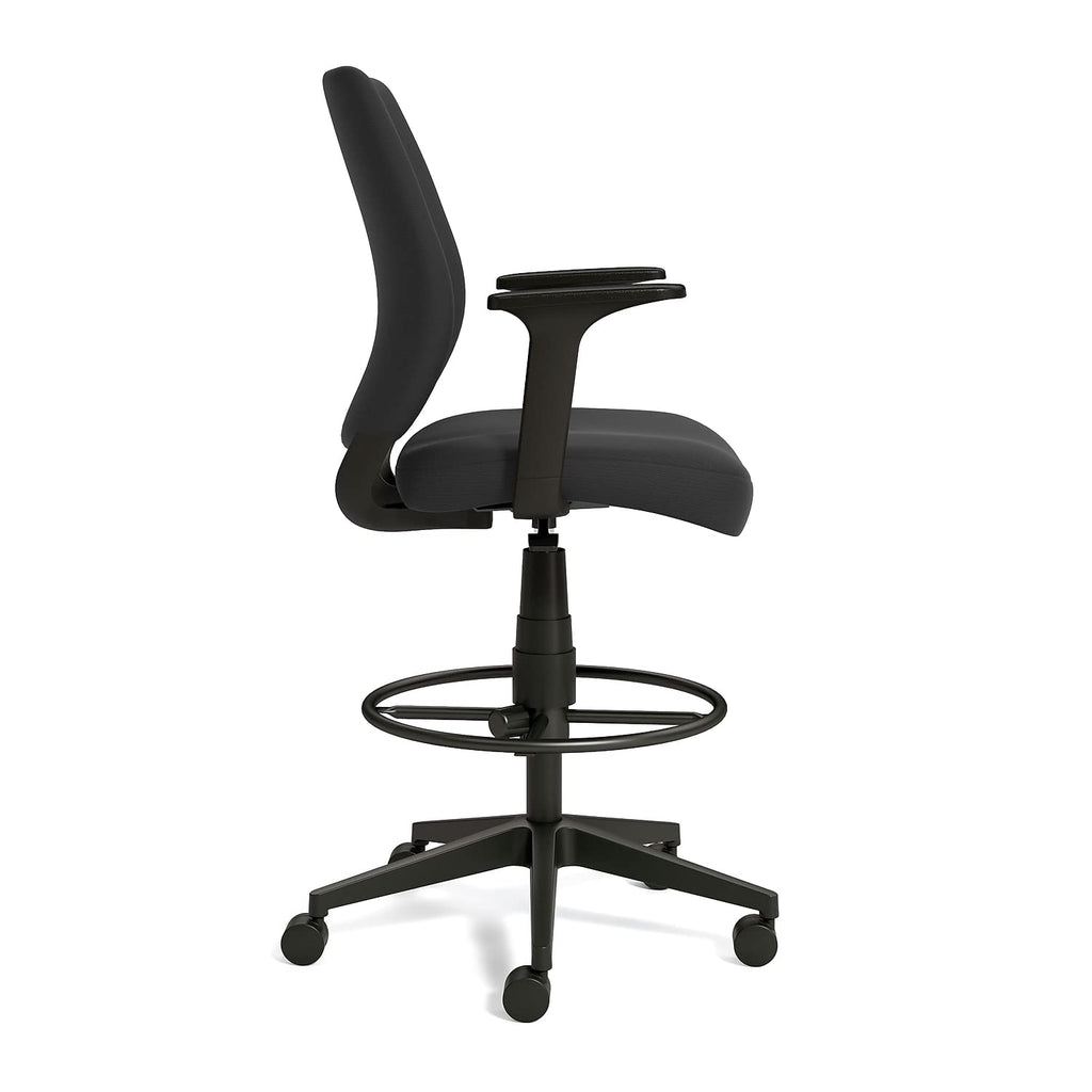 Drafting Stool, Fabric, Footrest, Black