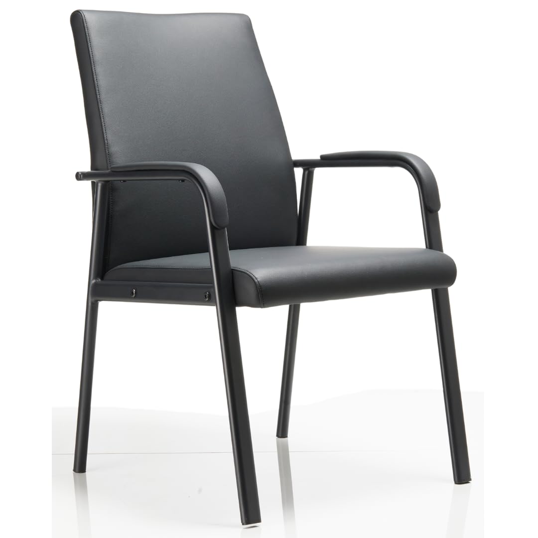 Office Guest Reception Chair 600 lbs Capacity Leather Conference Room Chairs with Padded Armrests No Wheels Desk Chair Black