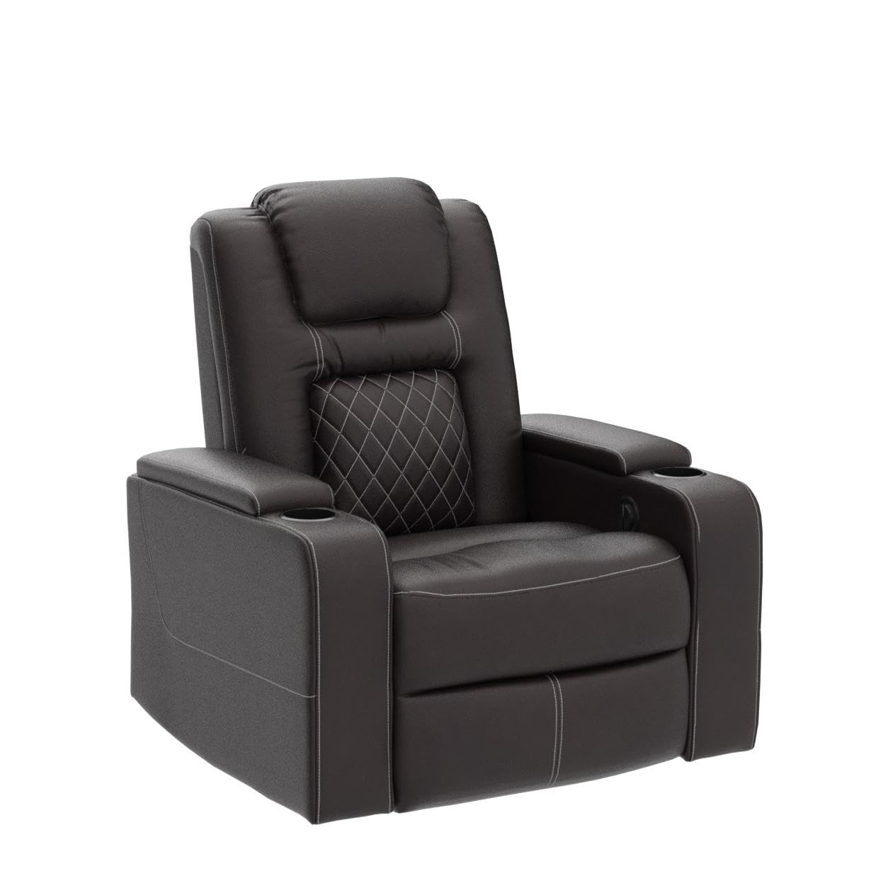 Electric Power Recliner Chair with USB Ports and Cup Holders, Breathable Leather Seating with Hidden Arm Storage (Brown)