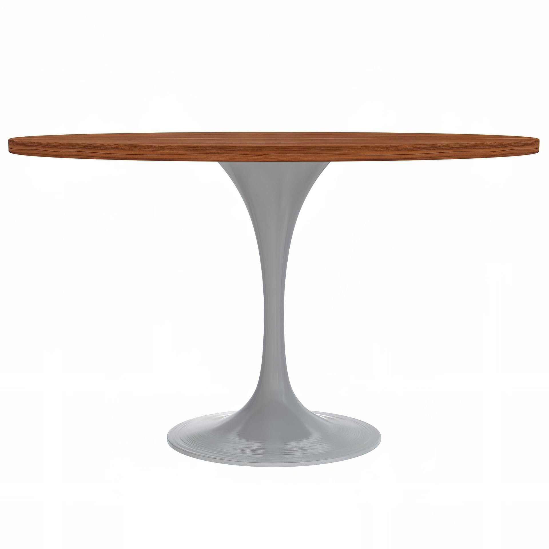 Verve Mid-Century Modern 48 Inch Round Dining Table, MDF Wood Tabletop with White Steel Pedestal Base, Large Pedestal Kitchen & Dining Room Table, Breakfast Nook Table (Cognac Brown)