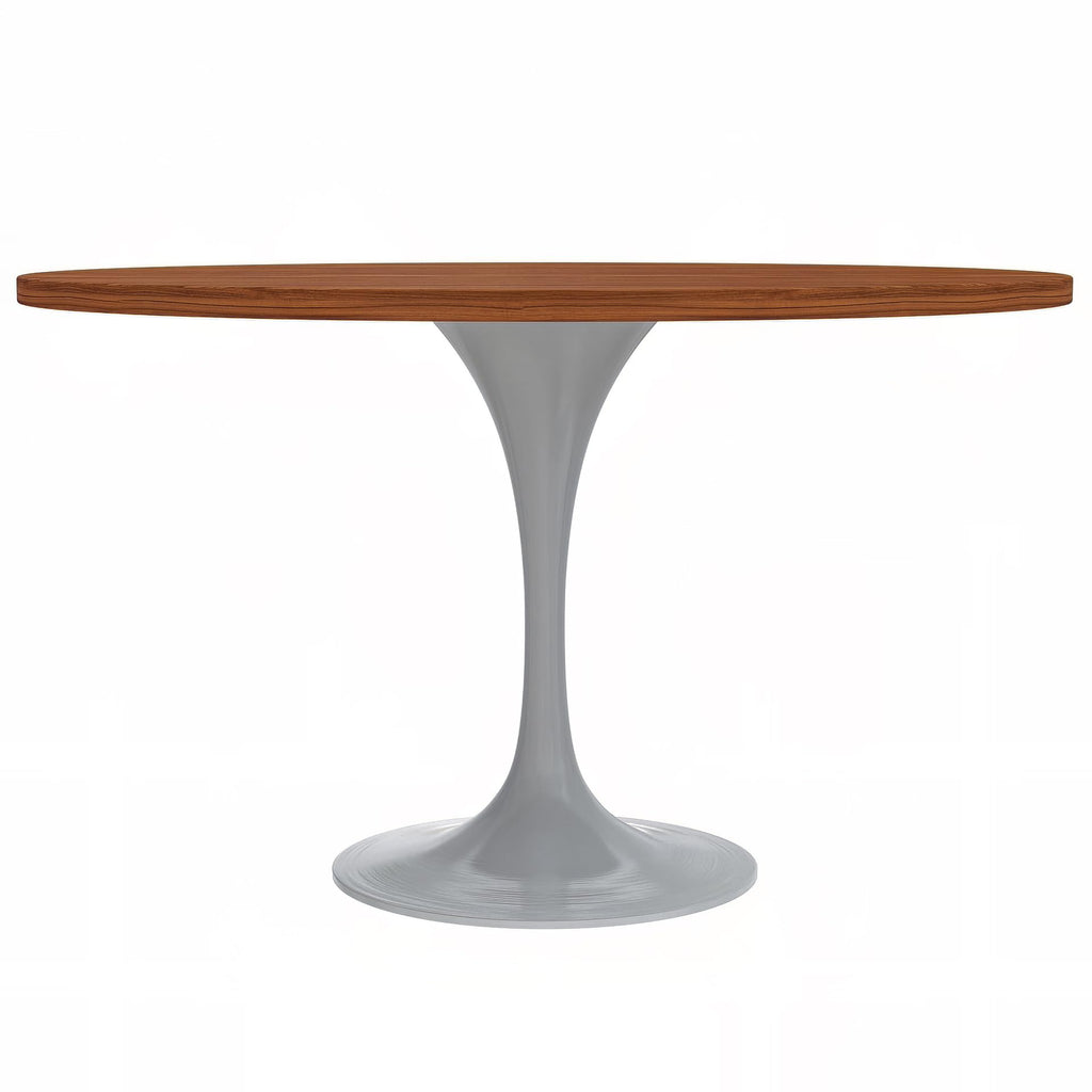 Verve Mid-Century Modern 48 Inch Round Dining Table, MDF Wood Tabletop with White Steel Pedestal Base, Large Pedestal Kitchen & Dining Room Table, Breakfast Nook Table (Cognac Brown)