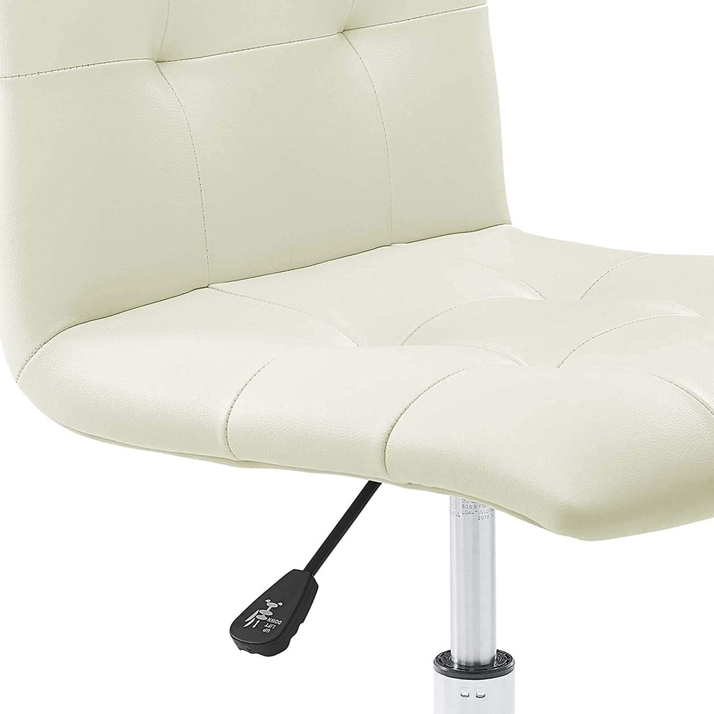 Prim Ribbed Armless Mid Back Swivel Conference Office Chair In White
