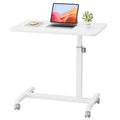 Small Standing Desk, 24 Inches Mobile Rolling Laptop PC Table with Lockable Casters, Adjustable Height Overbed Bedside Table Computer Workstation for Home Office, White-Fixed
