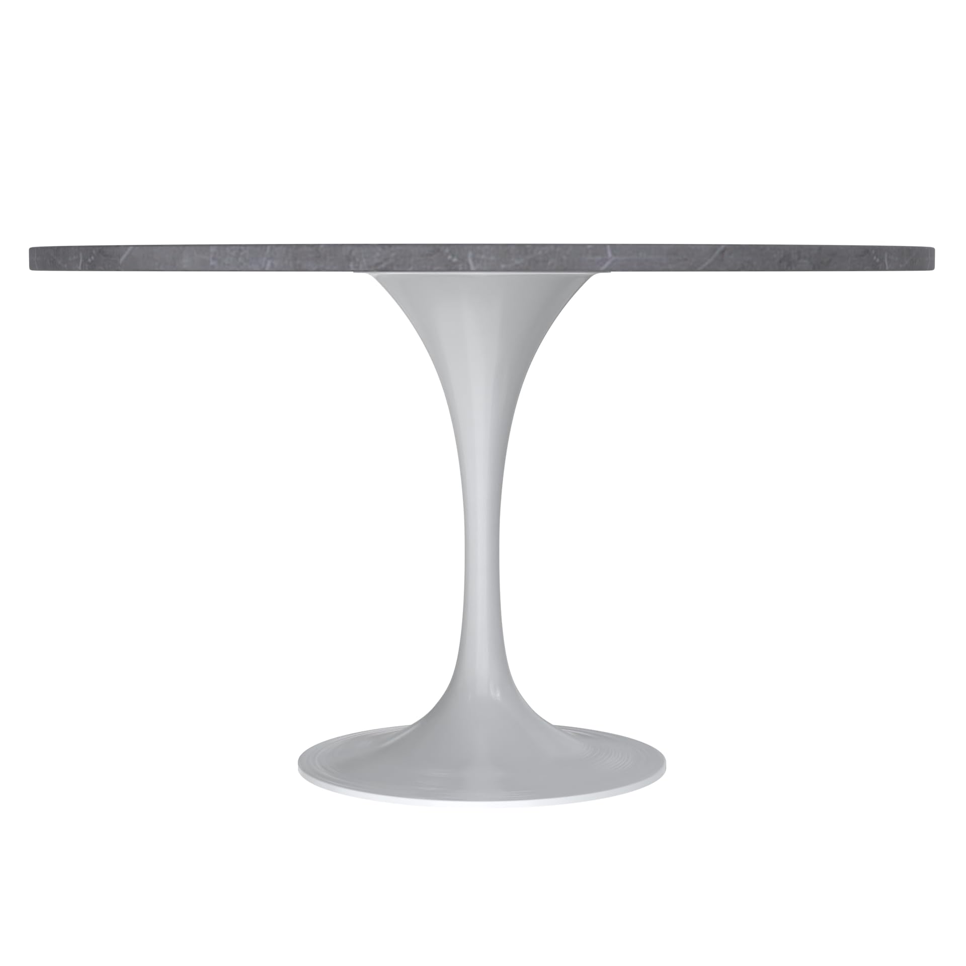Verve Modern 48" Round Dining Table with Sintered Stone Tabletop in White Steel Pedestal Base for Kitchen and Dining Room (Grey)