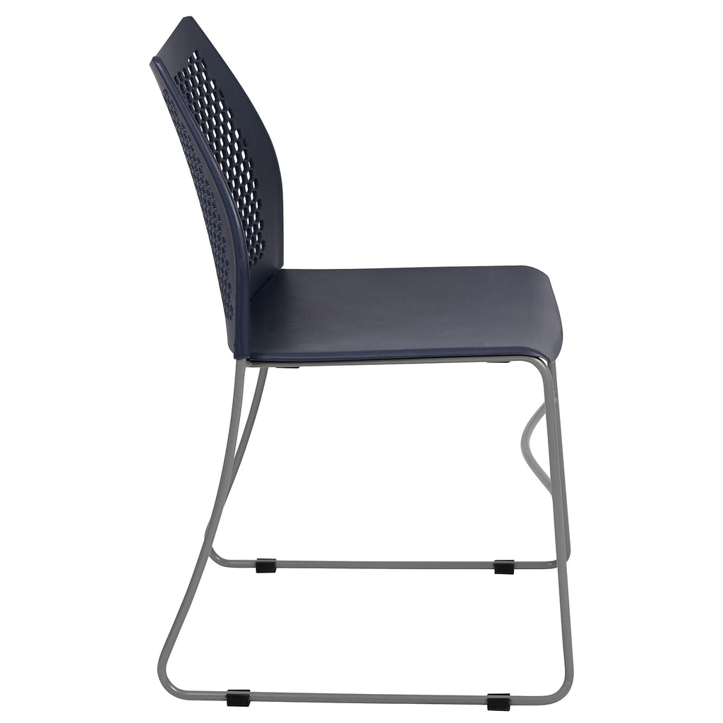 HERCULES Series 661 lb. Capacity Navy Stack Chair with Air-Vent Back and Gray Powder Coated Sled Base