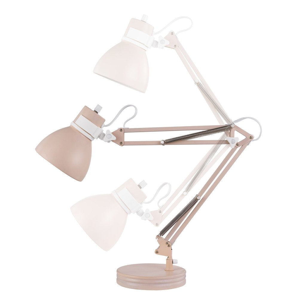 28" Swing Arm Architect Desk Lamp, Matte Rose Finish, White Accents, Rotary Switch on Shade, Partially Adjustable Arm, Modern Lighting for Bedroom or Office, E26 Base