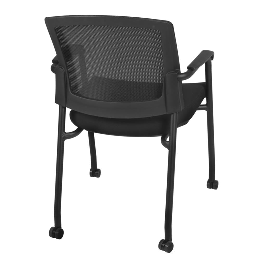 48 x 24 in Flip-Top Nesting Table with 2 Mesh Guest Chairs, Mahogany Laminate, 1-Inch Thick Thermal Fused Melamine Top, Black T Edge Banding, Space-Saving Training Room Furniture Set