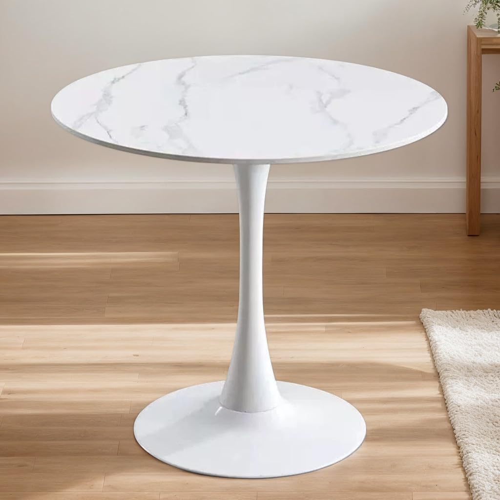 23.6" Round Tulip Dining Table, Mid-Century Tulip Table Kitchen Tulip Dining Table 2 People with MDF Table Top & Pedestal Base for Office Living Room