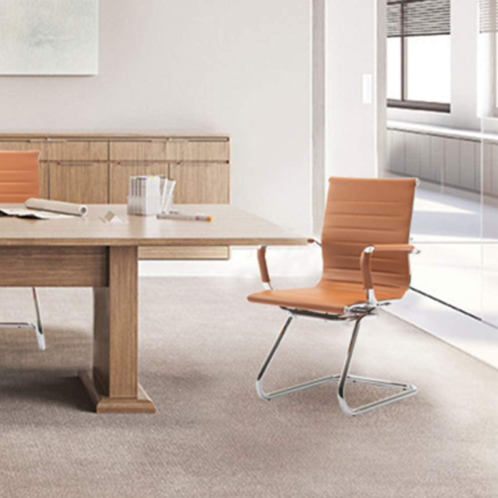 Office Desk Chair Set of 4,No Wheels PU Leather Computer Chairs Mid Back Guest Chairs with Seld Base for School/Reception/Conference/Waiting Room, Terracotta