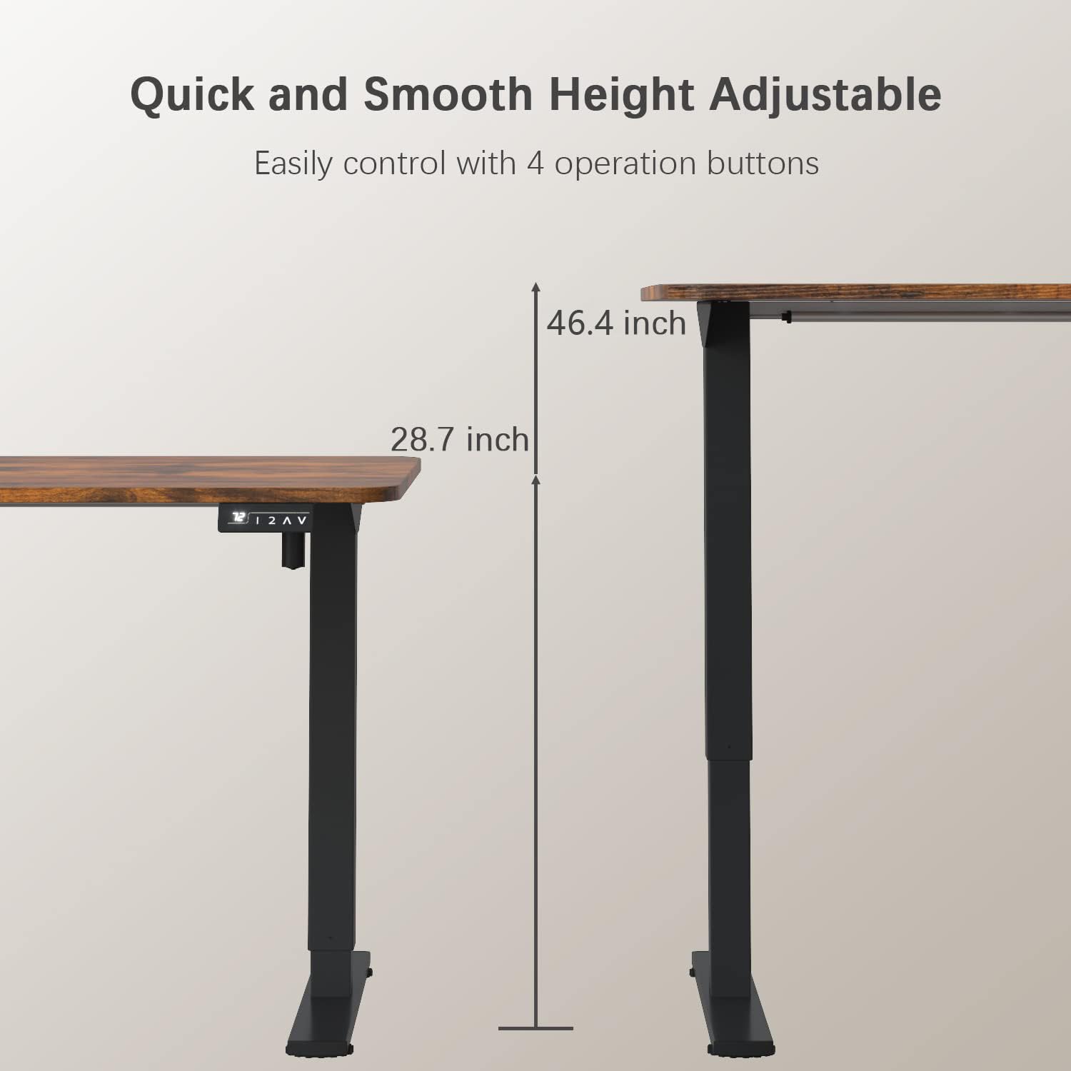 Electric Height Adjustable Standing Desk Large 48 x 24 Inches Sit Stand up Desk Home Office Computer Desk Memory Preset with T-Shaped Metal Bracke, Brown