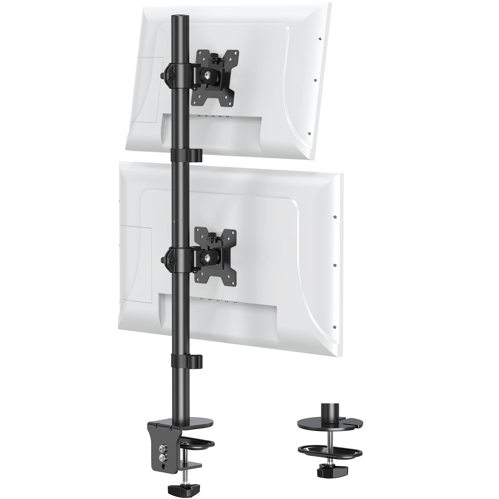 Vertical Dual Monitor Stand, Stacked Monitor Mount for 2 Monitors Up to 32 inches, Computer Monitor Arm with Swivel, Tilt, Height Adjustable, Each Monitor Desk Mount Holds up to 17.6 lbs