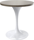 LeisureMod Verve Mid-Century Modern 27 Inch Round Dining Table, MDF Wood Tabletop with White Steel Pedestal Base, Contemporary Kitchen & Dining Room Table, Small Space Breakfast Table, Dark Maple
