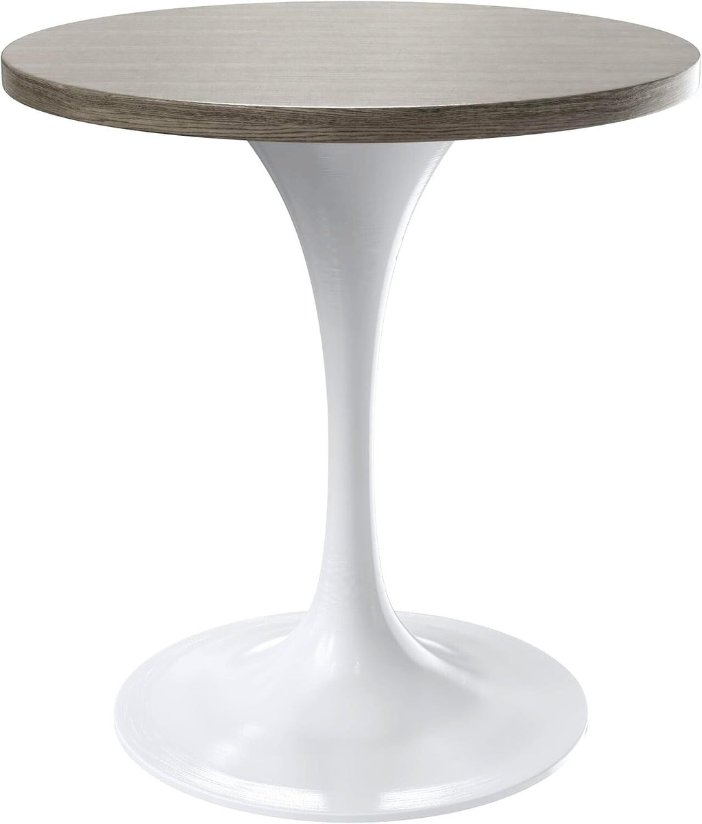 LeisureMod Verve Mid-Century Modern 27 Inch Round Dining Table, MDF Wood Tabletop with White Steel Pedestal Base, Contemporary Kitchen & Dining Room Table, Small Space Breakfast Table, Dark Maple