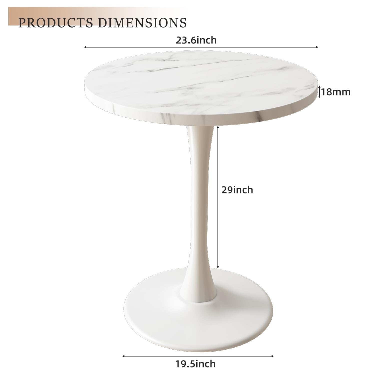 Kasinali White Marble Round Dining Table 24" Circle Tulip Table with Thickened Tabletop & Sturdy Metal Pedestal Mid Century Modern Leisure Bistro Kitchen Tables 2 People Small Places Living Room Cafe